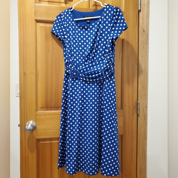Perceptions Blue Polka Dot Dress - Picture 1 of 5